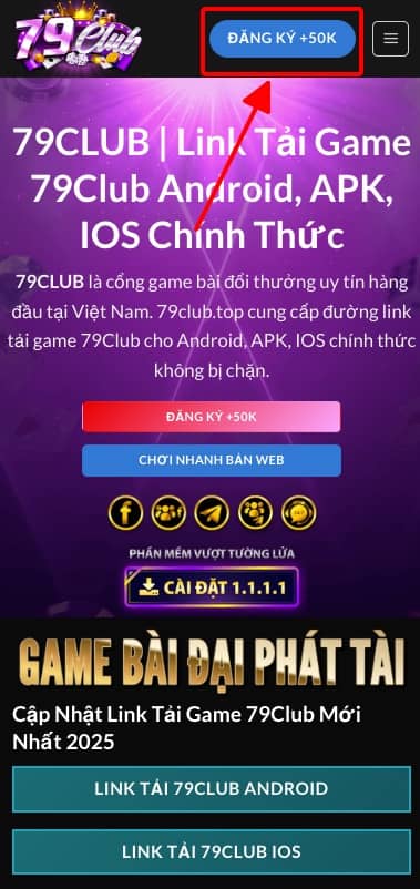 Giao diện trang web chính thức 79club