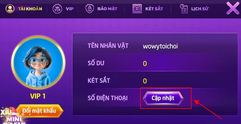 Chọn cập nhật số điện thoại