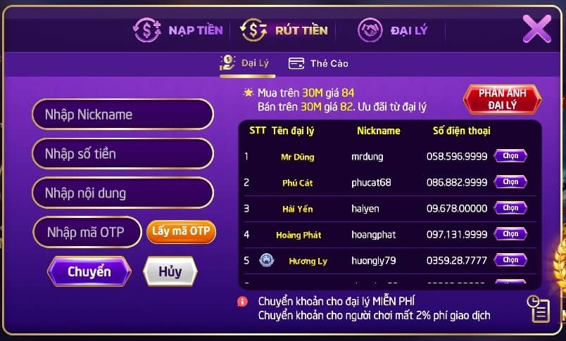 Hướng dẫn rút tiền 79club qua đại lý