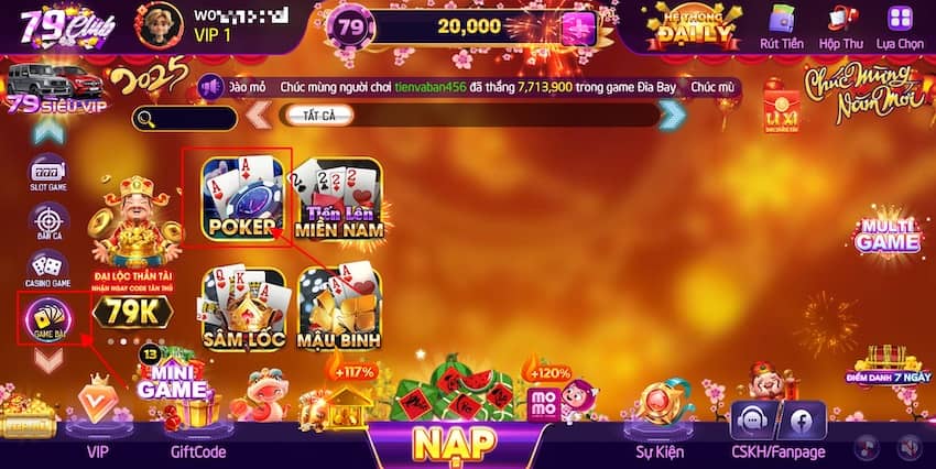 Tìm kiếm trò Poker ở phần game bài