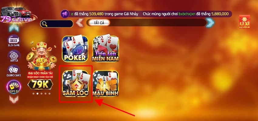 Chọn sâm lốc trong mục game bài 79Club